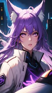 anime-wallpaper-iphone-15-purple-fox-ears-cyberpunk